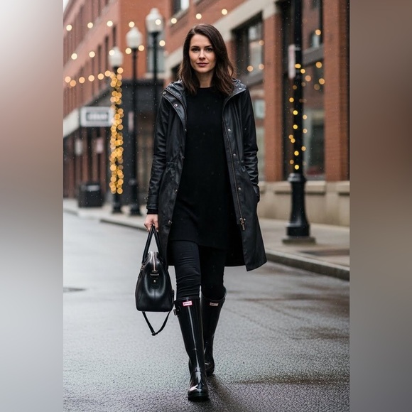 Zara Classic Black Hooded Jacket Transitional Raincoat (summer/fall/spring) - Picture 7 of 7